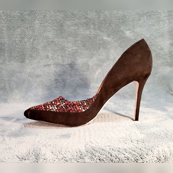 👠🖤🔥NEW Just Fab Suede Woven Black Red & White High Heels Sz 9 - Picture 13 of 14